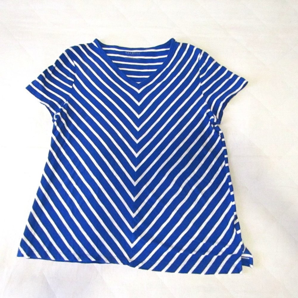 Talbots Short Sleeve Blue / White Stripe Top Size L